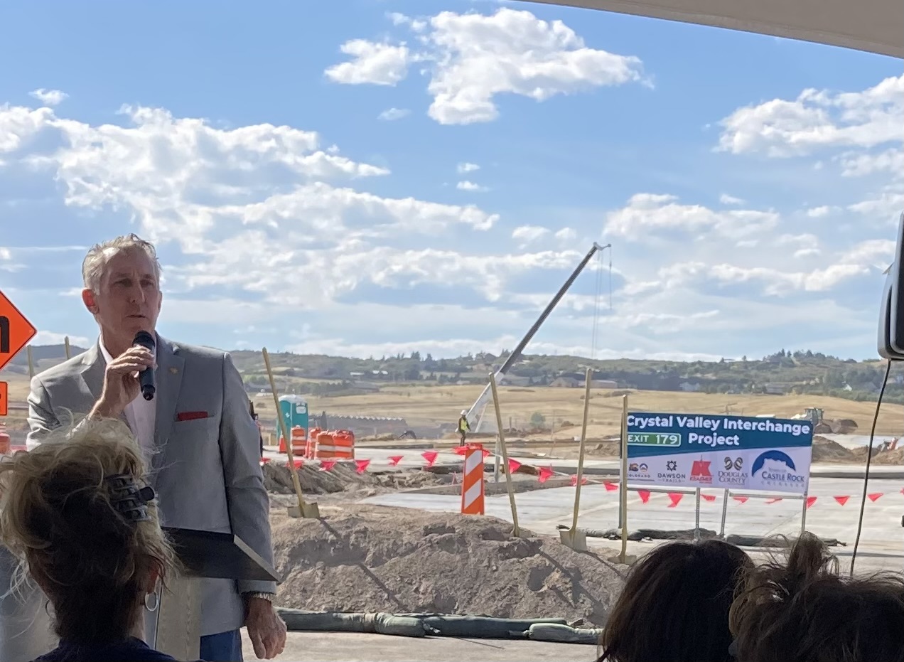Tim Dietz at the Crystal Valley Interchange groundbreaking ceremony