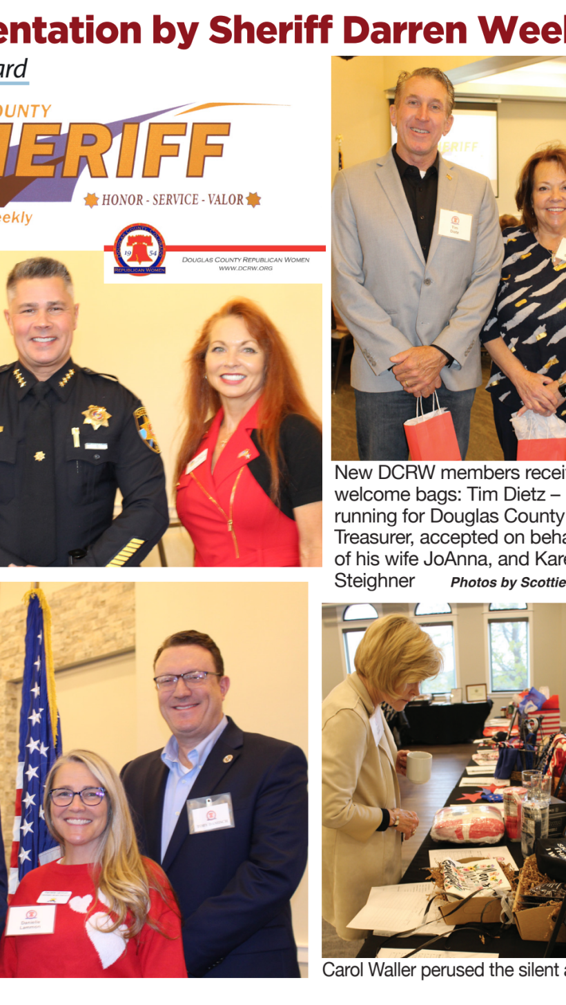 The Villager article on the Douglas County Republican Women luncheon and annual auction, featuring Tim Dietz with Karen Steighner and a presentation by Sheriff Darren Weekly